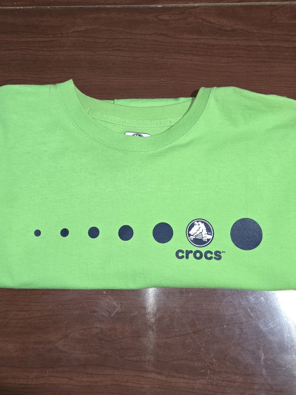 CROCS Neon Green Tee with Navy Dot Logo